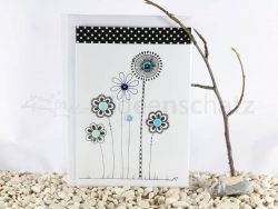Paillettenblumen Karte blau
