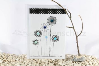 Paillettenblumen Karte blau